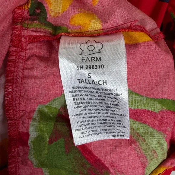 Farm Rio Tropical Fruit Printed Mini Shirt Dress Small Multicolor Belted Resort - Picture 9 of 13